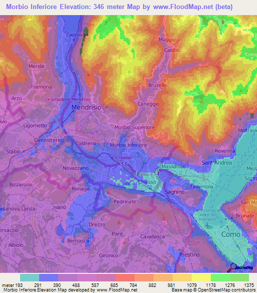 Morbio Inferiore,Switzerland Elevation Map