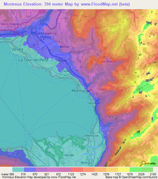 Montreux,Switzerland Elevation Map