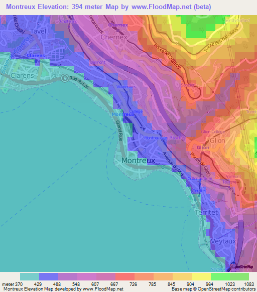 Montreux,Switzerland Elevation Map