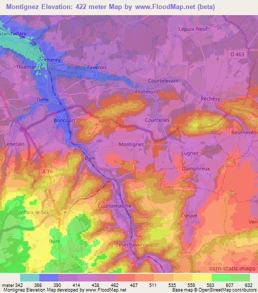 Montignez,Switzerland Elevation Map