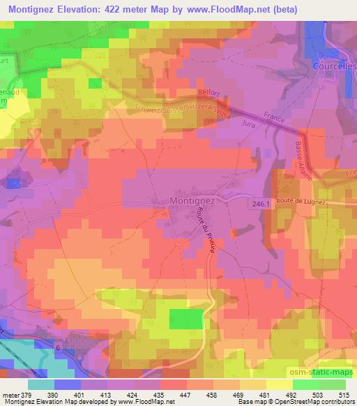 Montignez,Switzerland Elevation Map