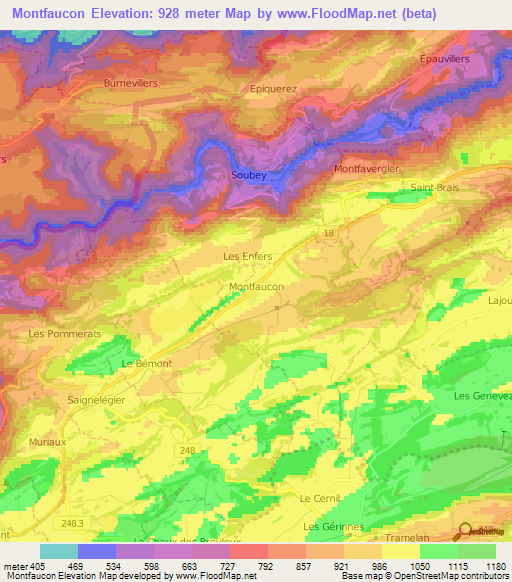 Montfaucon,Switzerland Elevation Map