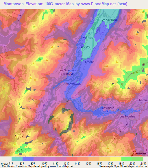 Montbovon,Switzerland Elevation Map