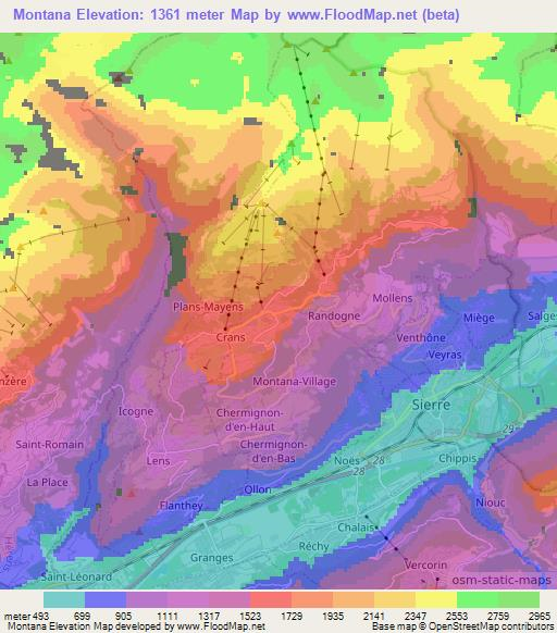 Montana,Switzerland Elevation Map