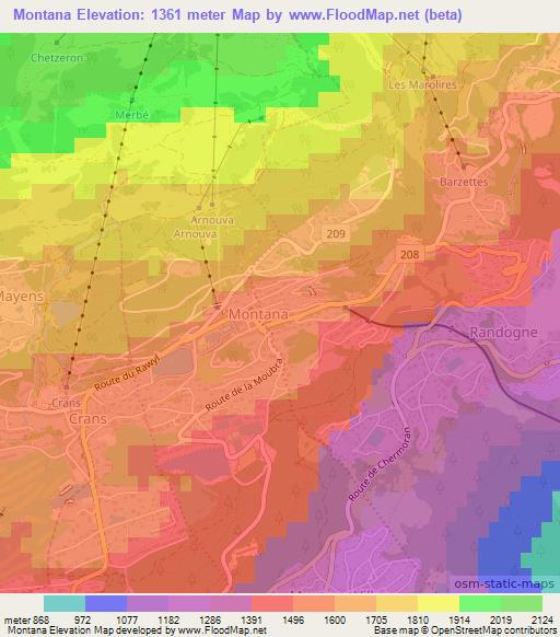 Montana,Switzerland Elevation Map