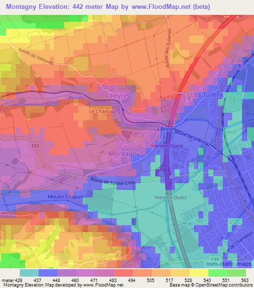 Montagny,Switzerland Elevation Map