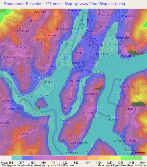 Montagnola,Switzerland Elevation Map