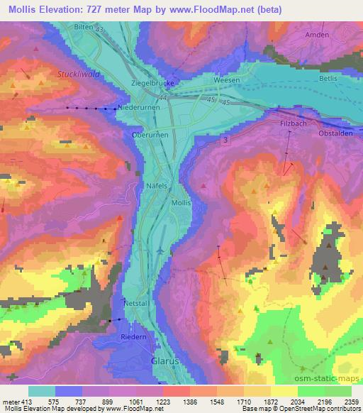 Mollis,Switzerland Elevation Map