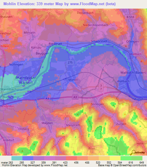 Mohlin,Switzerland Elevation Map