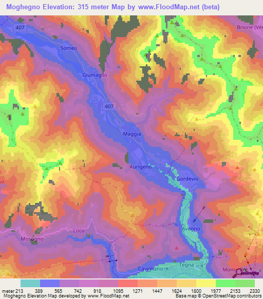 Moghegno,Switzerland Elevation Map