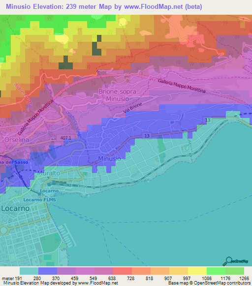 Minusio,Switzerland Elevation Map