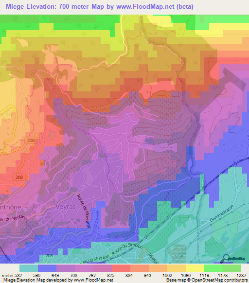 Miege,Switzerland Elevation Map