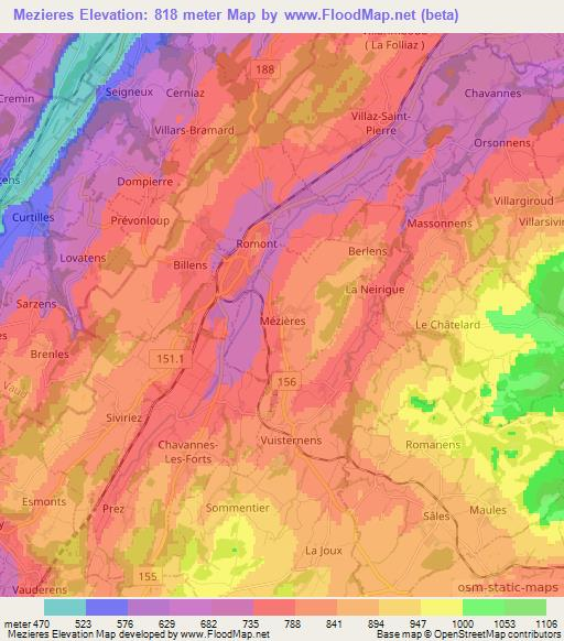 Mezieres,Switzerland Elevation Map