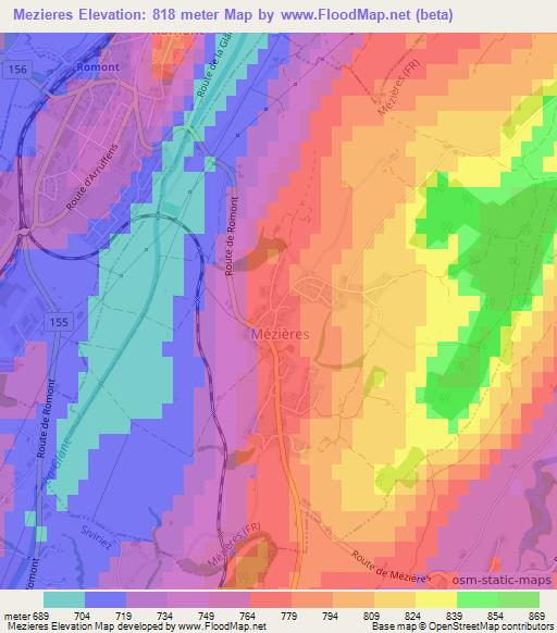 Mezieres,Switzerland Elevation Map