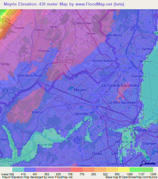 Meyrin,Switzerland Elevation Map