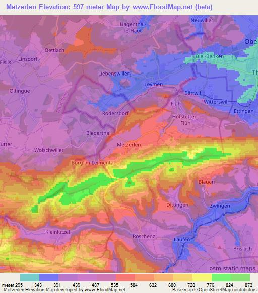 Metzerlen,Switzerland Elevation Map