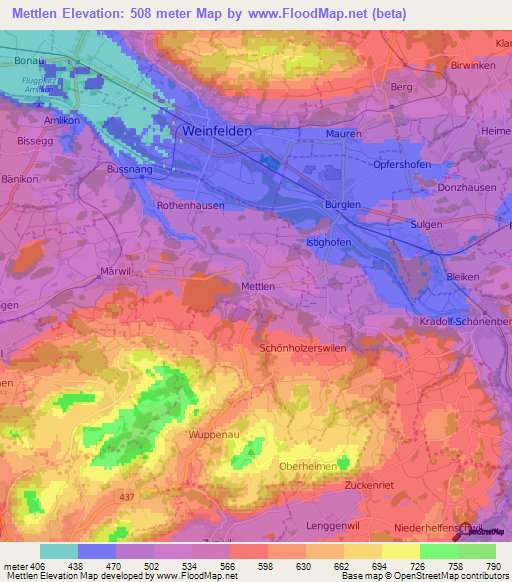 Mettlen,Switzerland Elevation Map