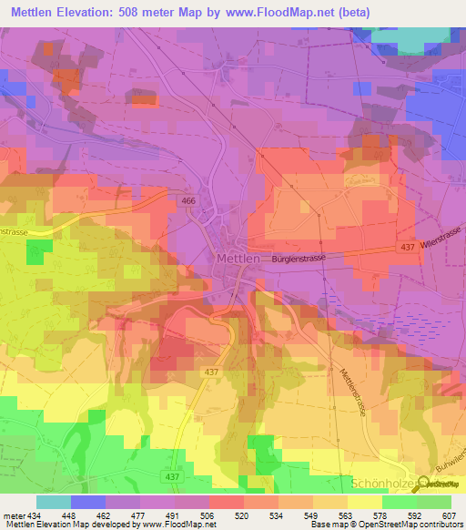 Mettlen,Switzerland Elevation Map