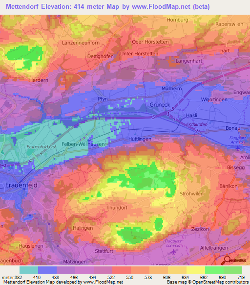 Mettendorf,Switzerland Elevation Map