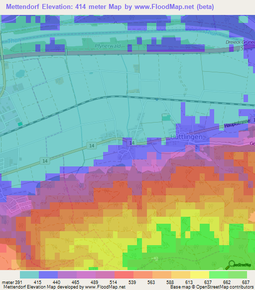 Mettendorf,Switzerland Elevation Map