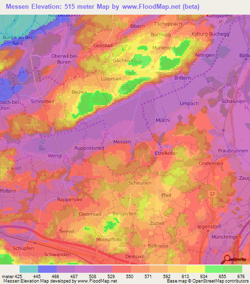 Messen,Switzerland Elevation Map