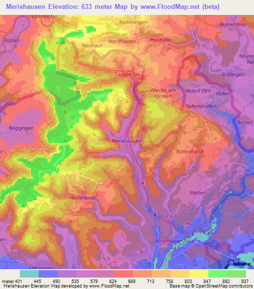 Merishausen,Switzerland Elevation Map