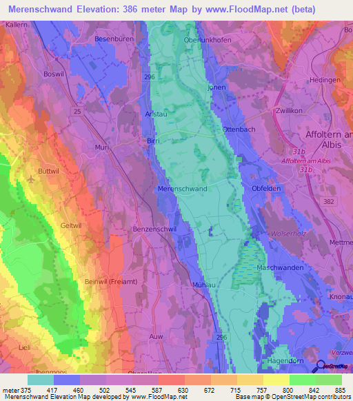 Merenschwand,Switzerland Elevation Map