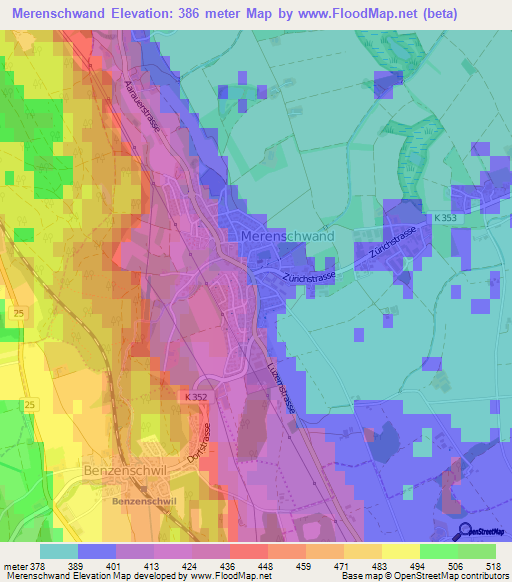 Merenschwand,Switzerland Elevation Map