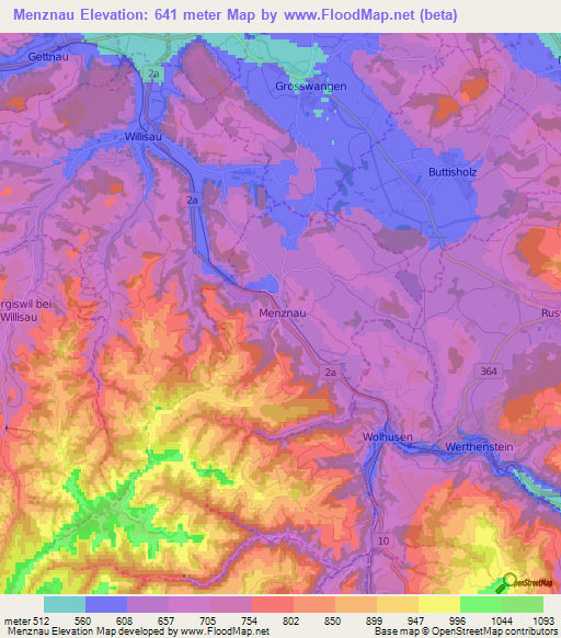 Menznau,Switzerland Elevation Map