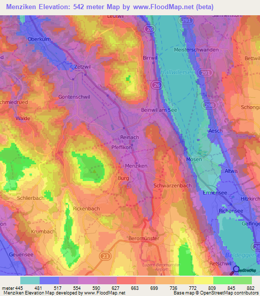 Menziken,Switzerland Elevation Map