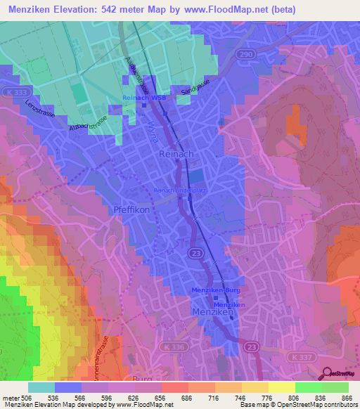 Menziken,Switzerland Elevation Map