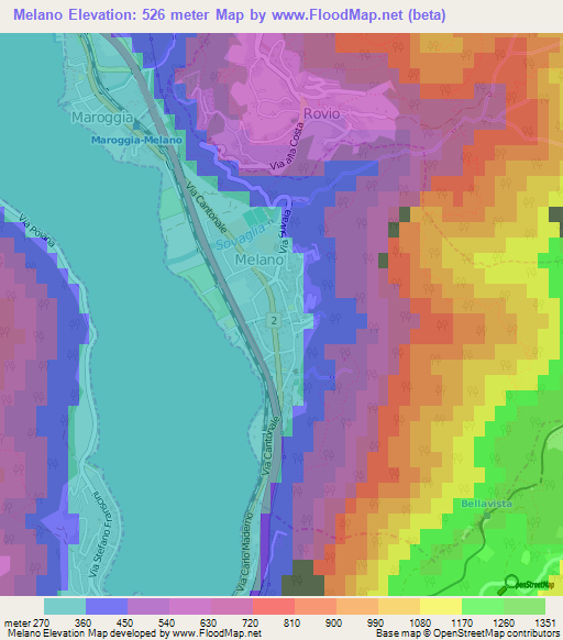 Melano,Switzerland Elevation Map