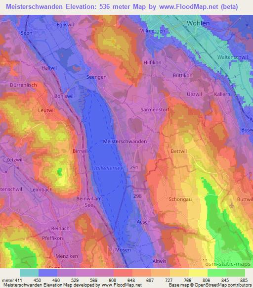 Meisterschwanden,Switzerland Elevation Map