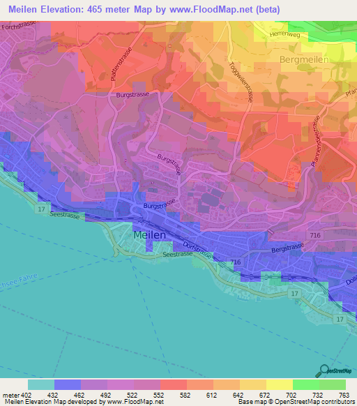 Meilen,Switzerland Elevation Map