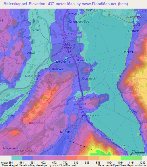 Meierskappel,Switzerland Elevation Map