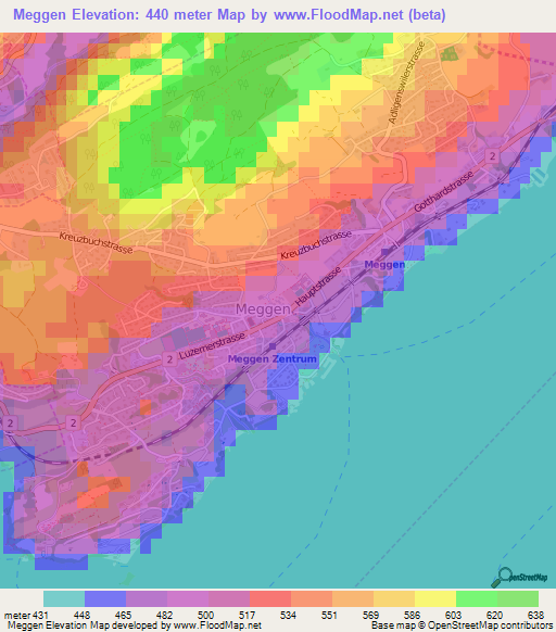 Meggen,Switzerland Elevation Map