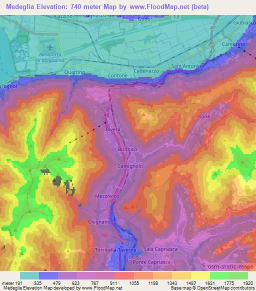 Medeglia,Switzerland Elevation Map