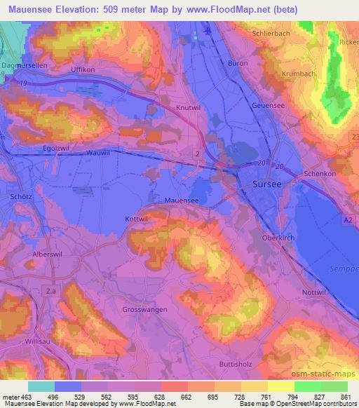 Mauensee,Switzerland Elevation Map