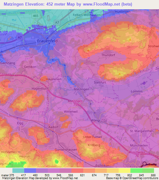 Matzingen,Switzerland Elevation Map