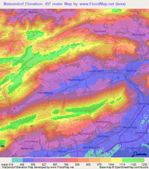 Matzendorf,Switzerland Elevation Map