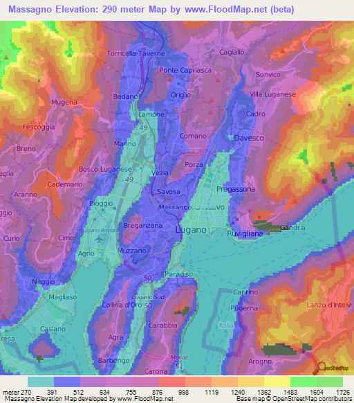 Massagno,Switzerland Elevation Map