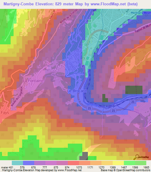 Martigny-Combe,Switzerland Elevation Map