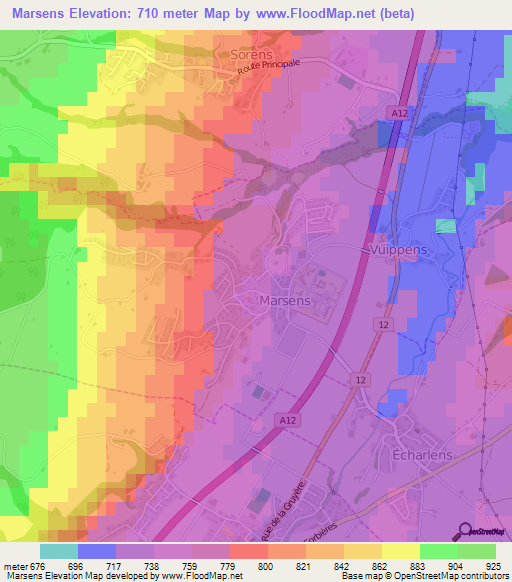 Marsens,Switzerland Elevation Map