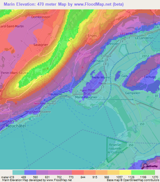 Marin,Switzerland Elevation Map