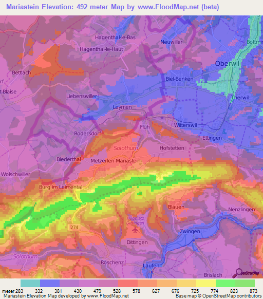 Mariastein,Switzerland Elevation Map