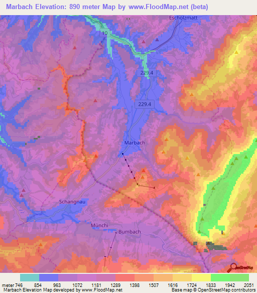 Marbach,Switzerland Elevation Map