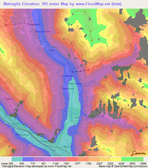 Malvaglia,Switzerland Elevation Map