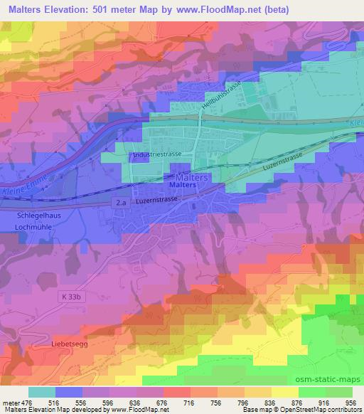 Malters,Switzerland Elevation Map