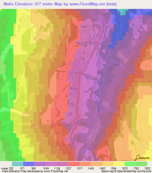 Malix,Switzerland Elevation Map