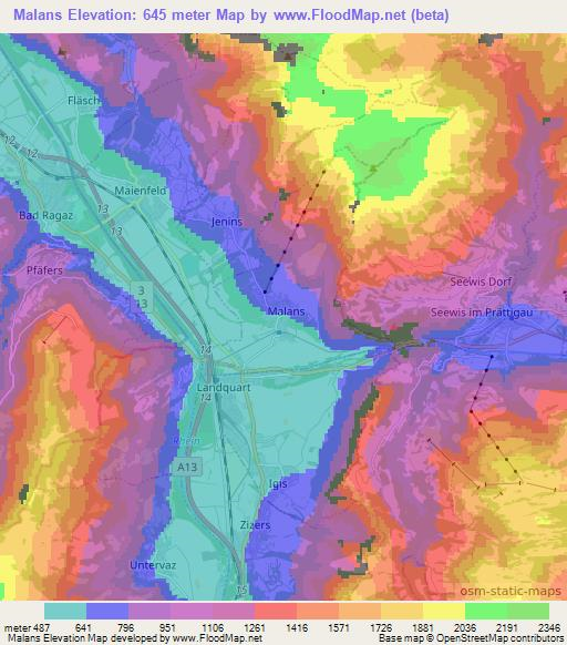 Malans,Switzerland Elevation Map